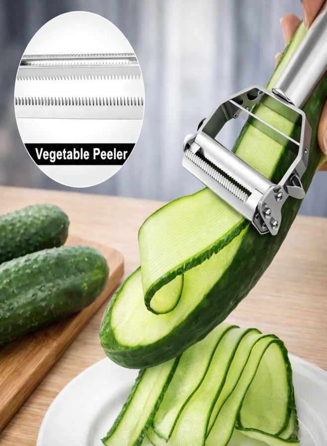 كلاود فالي مقشرة خضراوات 3 في 1 للفواكه والخضراوات، مقشرة مطبخ متعددة الأغراض من الفولاذ المقاوم للصدأ مع مبشرة جوليان، قطاعة شرائح، ومبشرة، قطاعة خضراوات يدوية فائقة الحدة ومقاومة للصدأ - كلاود فالي - Image 3